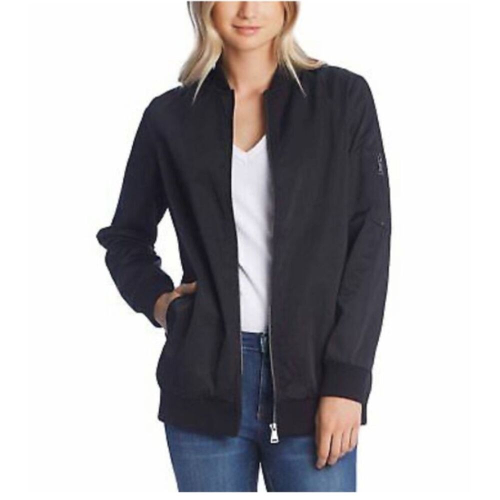 Bernardo Black Bomber Water Resistant Full Zip Ribbed Trim Relaxed Fit Jacket L